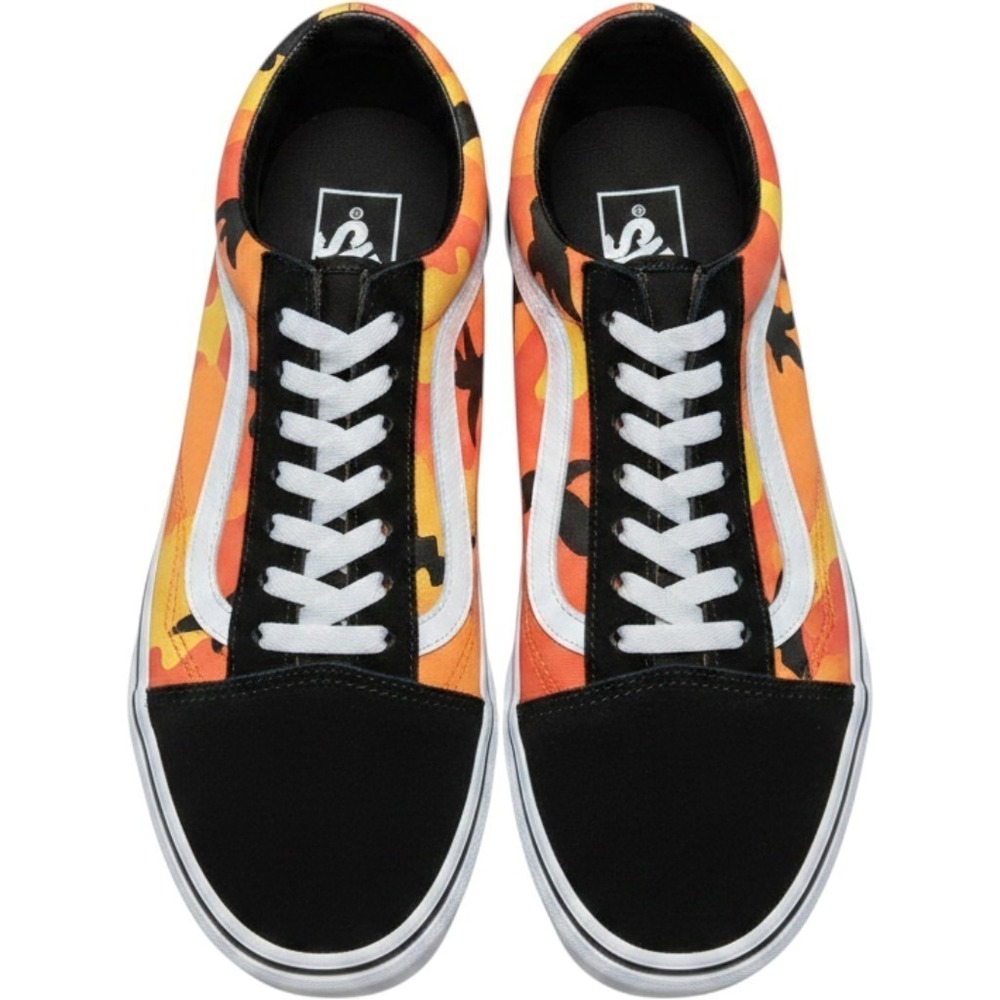 Vans Old Skool Fire Camo Sneakers Womens Sz 6.5 Black Orange Casual Skater Shoes